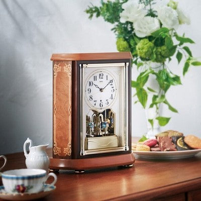 SEIKO EMBLEM HW595B Wooden Radio-Controlled Table Clock Crystal Inlay