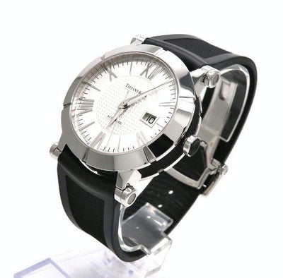 TIFFANY & CO. ATLAS GENT Z1000.70 AUTOMATIC WATCH WHITE DIAL BLACK RUBBER MEN'S