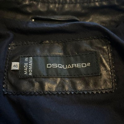 DSQUARED2 SIZE 46 STUDDED LEATHER RIDER JACKET MADE ROMANIA COWHIDE BLACK BIKER