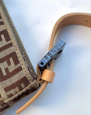 FENDI FF PATTERN ZUCCHINO ZUCCA LOGO TOP HANDLE BAG, LEATHER, BROWN, WOMEN ITALY