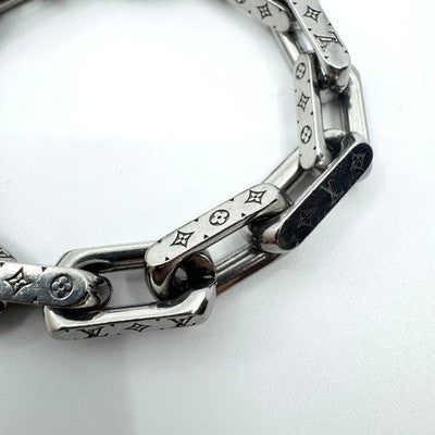 LOUIS VUITTON COLLIER CHAIN MONOGRAM BRACELET SILVER METAL MEN LUXURY AUTHENTIC