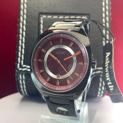 ASHWORTH QZ MEN'S WRISTWATCH ROUND FACE JAPAN MADE MOVEMENT SS BELT NEAR MINT