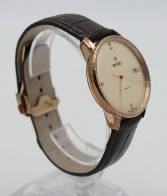 RADO COUPOLE CLASSIC 763.3861.2 AUTOMATIC 8P DIAMOND DATE MEN'S LEATHER WATCH