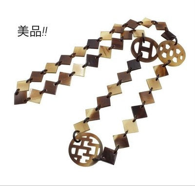 HERMES DIVA BUFFALO HORN LONG NECKLACE BROWN APPROX 78CM
