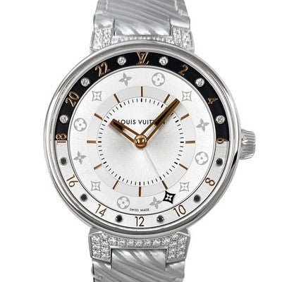 LOUIS VUITTON TAMBOUR MOON DUAL TIME MM QA108Z/QBB128 QUARTZ DIAMOND GMT 35MM