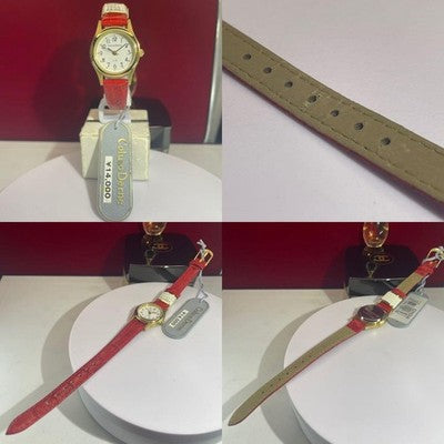 COLUSO DERNE QZ LADIES WRISTWATCH 90S VINTAGE ROUND FACE WHITE DIAL LEATHER BELT