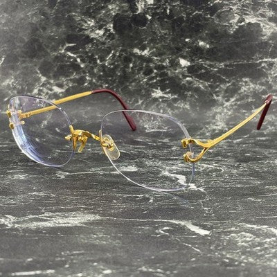 CARTIER C-MOTIF RIMLESS EYEGLASSES GOLD VINTAGE RARE MADE IN FRANCE AUTHENTIC