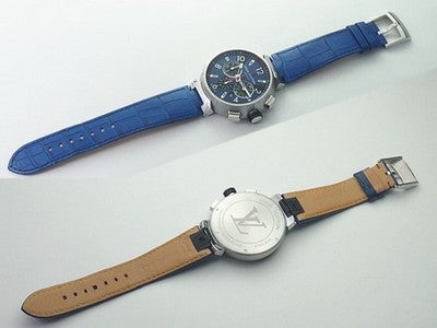 LOUIS VUITTON TAMBOUR CHRONOGRAPH Q102V STAINLESS STEEL BLUE/BLACK WATCH USED