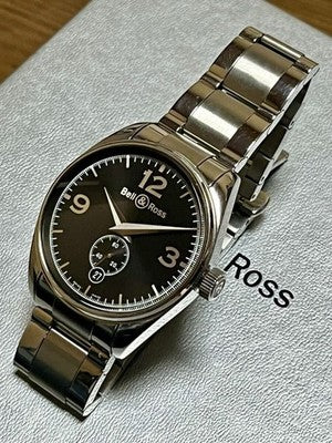 BELL & ROSS VINTAGE GENEVA 123B AUTOMATIC BLACK DIAL STEEL WATCH BOXED SWISS