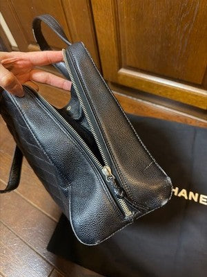 CHANEL MATELASSÉ CAVIAR LEATHER HANDBAG BLACK A4 COMPATIBLE AUTHENTIC