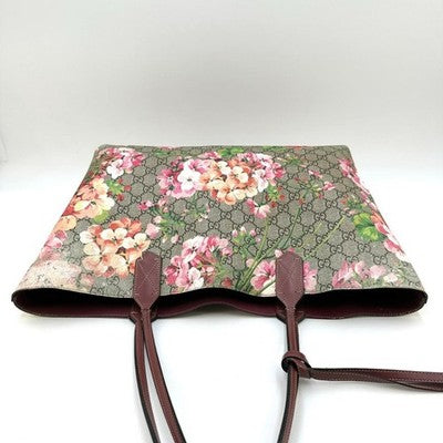 GUCCI GG BLOOMS REVERSIBLE TOTE SHOULDER BAG FLORAL PVC LEATHER AUTHENTIC TAG