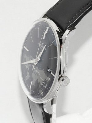JUNGHANS MEISTER MEGA 058/4803 00 QUARTZ GREY DIAL SS LEATHER STRAP MEN'S WATCH