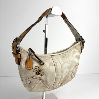 COACH SOHO HOBO SHOULDER BAG IVORY CANVAS LEATHER BEE 5064 Y2K RARE JAPAN