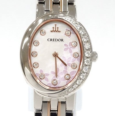 SEIKO GSWE847 CREDOR WOMEN'S QUARTZ WATCH WITH SHELL DIAL AND DIAMONDS, SS/18K