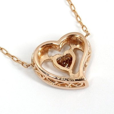 GEM KELLY HEART DIAMOND 0.31CT 0.14CT K18PG NECKLACE PINK GOLD EXCELLENT+++++