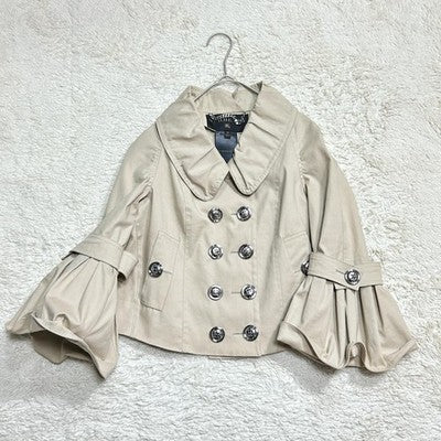 BURBERRY CROPPED TRENCH COAT BEIGE SILVER BUTTONS IT36 SIZE S FROM JAPAN VINTAGE