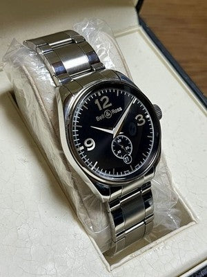 BELL & ROSS VINTAGE GENEVA 123B AUTOMATIC BLACK DIAL STEEL WATCH BOXED SWISS