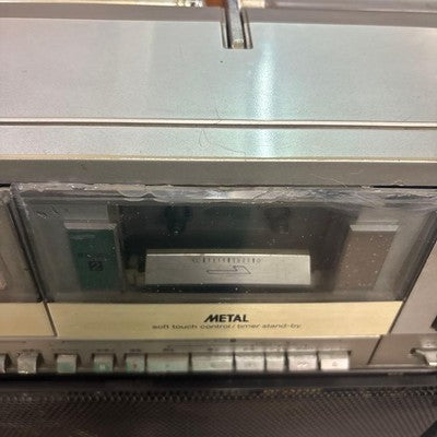SHARP GF-909 SILVER BOOMBOX AM/FM RADIO DUAL CASSETTE FOR PARTS REPAIR