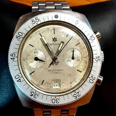 JUNGHANS OLYMPIC DATE CHRONOGRAPH HAND-WOUND MEN'S WRISTWATCH USED FROM JAPAN