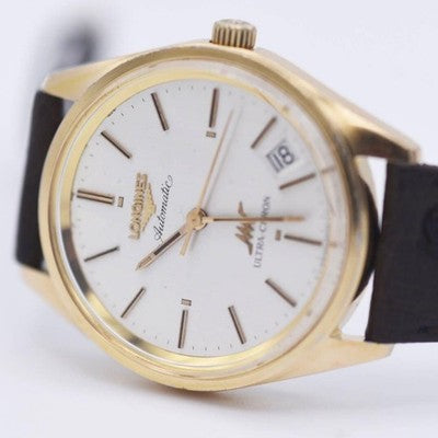 LONGINES ULTRA-CHRON AUTOMATIC DATE SILVER DIAL GOLD CASE SWISS MENS WATCH USED