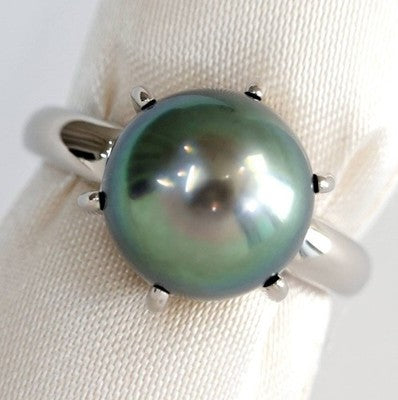 TASAKI PEARL SOUTH SEA BLACK PEARL 9.7MM PT900 RING APPROXIMATELY 10.5 SIZE