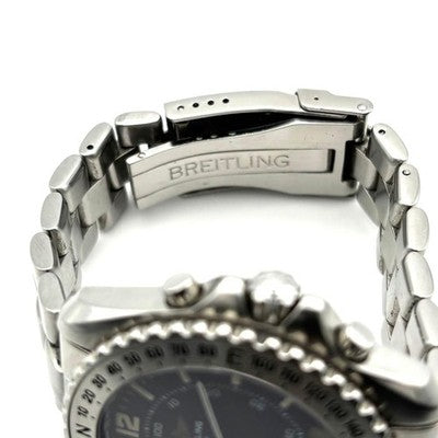 BREITLING PLUTON MULTIFUNCTION A51038 NAVY DIAL STEEL QUARTZ ANALOG WATCH USED