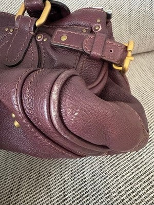 CHLOE PADDINGTON HANDBAG, BURGUNDY, PADLOCK, LEATHER PEBBLED GENUINE WOMEN ITALY