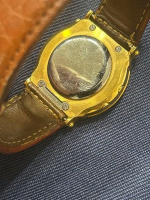 JUNGHANS MEGA ANALOG MEN'S WRISTWATCH ROUND FACE GERMAN MADE LEATHER COLOR: GOLD