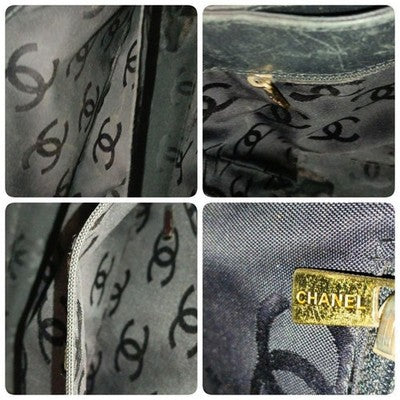 CHANEL WILD STITCH HANDBAG TOTE BAG CALFSKIN BLACK COCO MARK AUTHENTIC