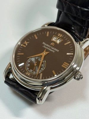 MAURICE LACROIX MASTERPIECE 58789 AUTOMATIC BLACK DIAL LEATHER STRAP WATCH
