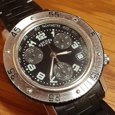 HERMES CLIPPER DIVER CHRONOGRAPH CL2.315 QUARTZ DATE STEEL UNISEX WATCH USED