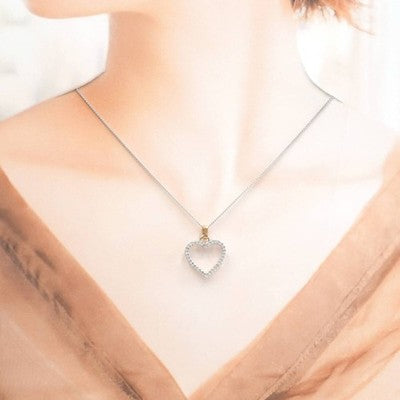 DAMIANI DIAMOND HEART NECKLACE IN 18K WHITE GOLD/PINK FASHION JEWELRY