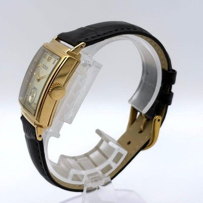 CIRCA 23KGP QUARTZ MEN'S WRISTWATCH SMALL SECONDS, UNISEX DIAL: GOLD SQUARE FACE
