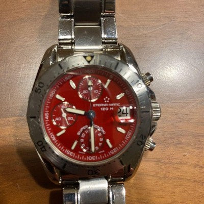 ETERNA MATIC 157841 SUPER KONTIKI VINTAGE AUTOMATIC WATCH SWISS MADE RED DIAL