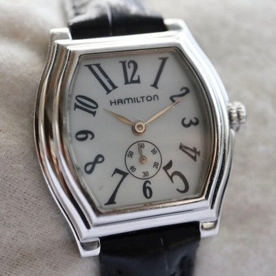 HAMILTON DODGSON 1364 QUARTZ MOTHER OF PEARL DIAL BLACK LEATHER LADIES WATCH