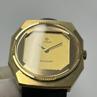 RADO VINTAGE 1970S AUTOMATIC 631.3173.2 GOLD DIAL OCTAGON LEATHER STRAP WATCH