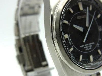 SEIKO BRIGHTZ SBFT003 TITANIUM SOLAR RADIO WORLD TIME MEN'S WATCH 39MM JAPAN