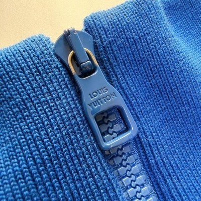 LOUIS VUITTON DISTORTED HALF-ZIP KNIT SWEATER MONOGRAM DAMIER WHITE BLUE SIZE M