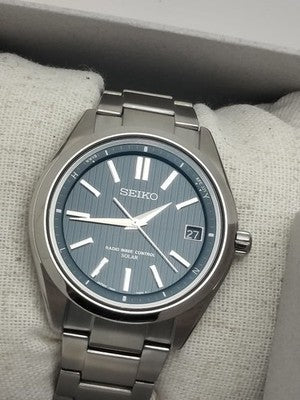 SEIKO BRIGHTZ SAGA099 8B43-0AF0 SOLAR RADIO BROWN CHECKER DIAL MENS WATCH