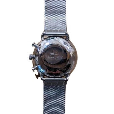 JUNGHANS MAX BILL CHRONOSCOPE ROUND FACE GERMAN MADE MESH BRACELET BLACK DIAL
