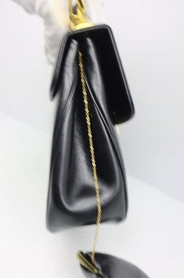CHRISTIAN DIOR BLACK LEATHER SHOULDER BAG GOLD HARDWARE COIN PURSE