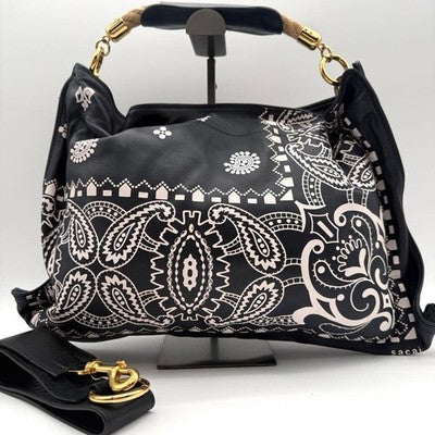 SACAI 16-01120M PAISLEY LEATHER 2WAY ROPE HANDLE SHOULDER BAG NAVY/WHITE