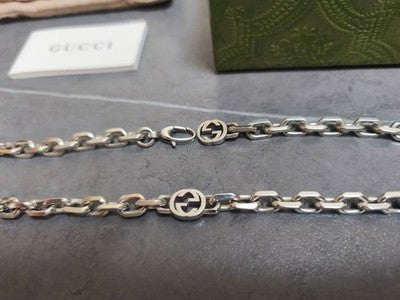 GUCCI INTERLOCKING G NECKLACE SILVER AG925 USED W/ BOX