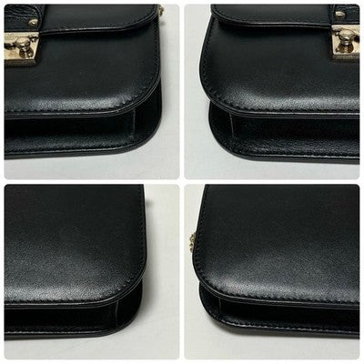 VALENTINO GARAVANI ROCKSTUD BLACK LEATHER CHAIN SHOULDER BAG GOLD STUDS