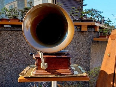 COLUMBIA DISC GRAPHOPHONE PHONOGRAPH 1907 ANTIQUE WOOD W RECORD JAPAN