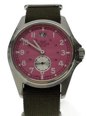 GLYCINE COMBAT 3860 SWISS MEN'S WATCH PINK DIAL NYLON STRAP DATE SMALL SECOND