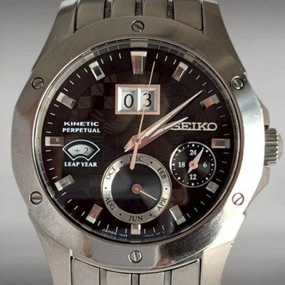 SEIKO BRIGHTZ 7D48 KINETIC PERPETUAL MEN'S WATCH TITANIUM BLACK DIAL - BIG DATE