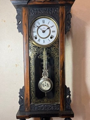 JUNGHANS ANTIQUE WALL CLOCK PENDULUM MECHANICAL CARVED WOOD BLACK PERSIMMON