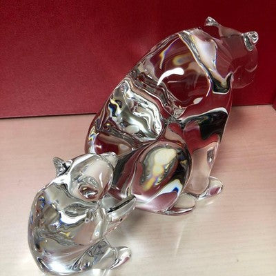 BACCARAT PARENT AND CHILD BEAR FIGURINE CRYSTAL LOET VANDERVEEN SIGNED