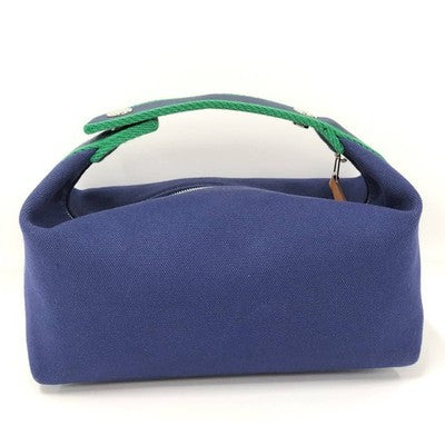 HERMES BRIDE A BLACK PM POUCH CANVAS MARINE NAVY USED FROM JAPAN